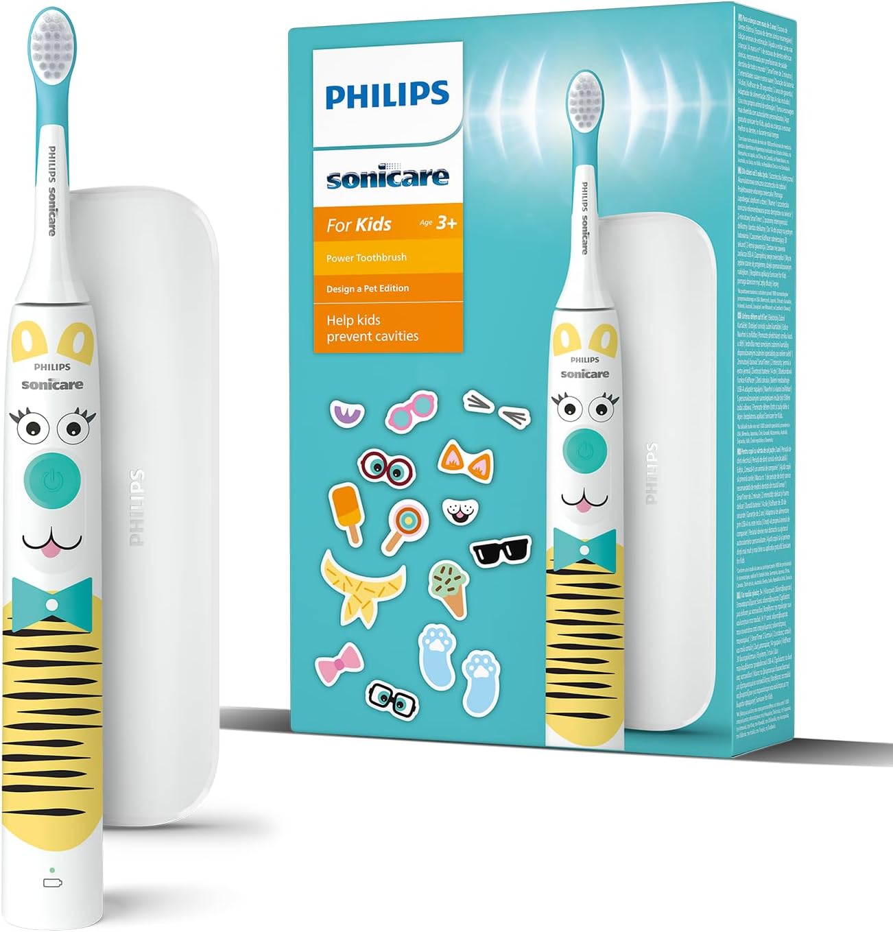 Philips Sonicare For Kids elektrische Zahnbürste – Design a Pet Edition mit Tieraufklebern